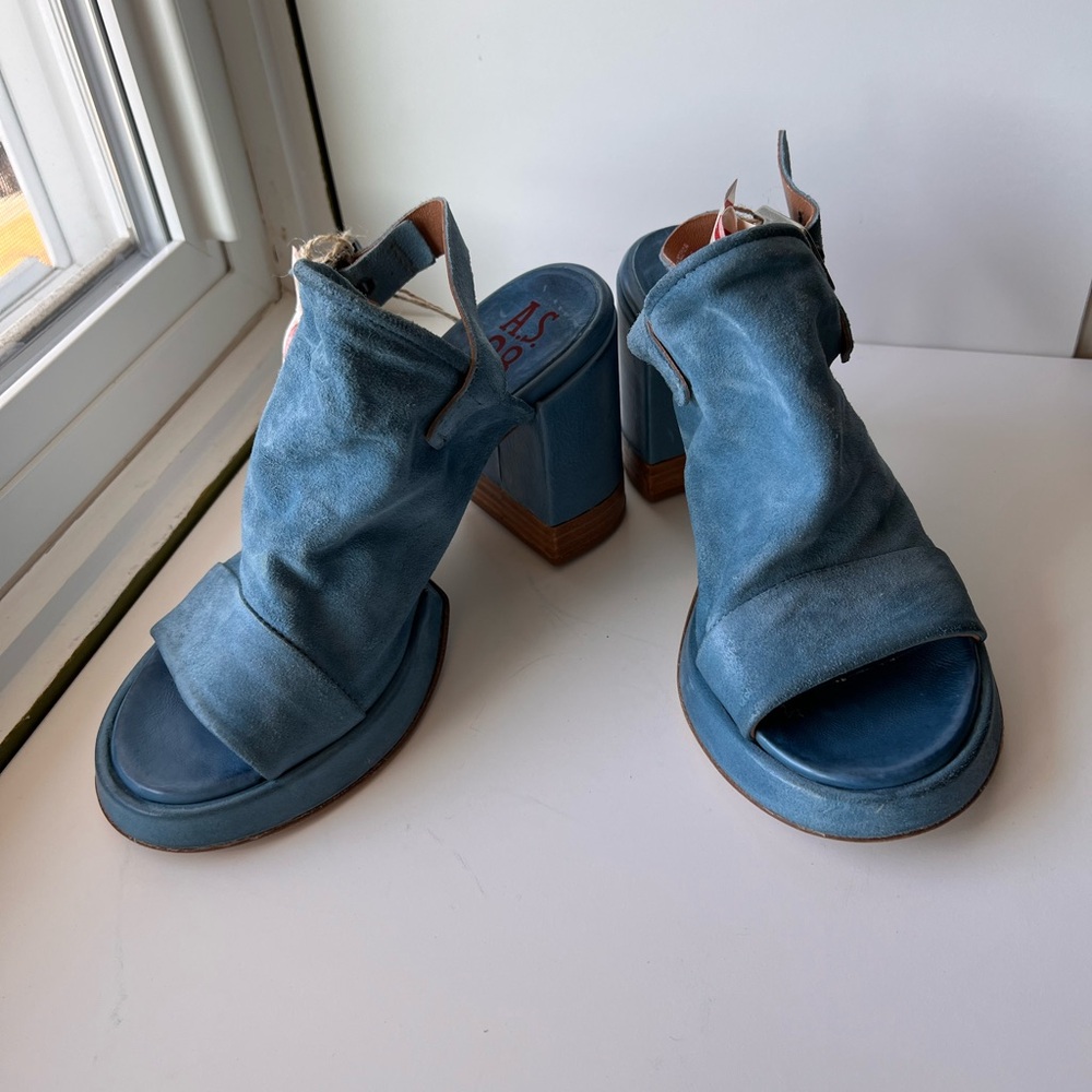A.S.98 Blue Suede Chunky Heel Platform Sandals 37 7 - Picture 9 of 13